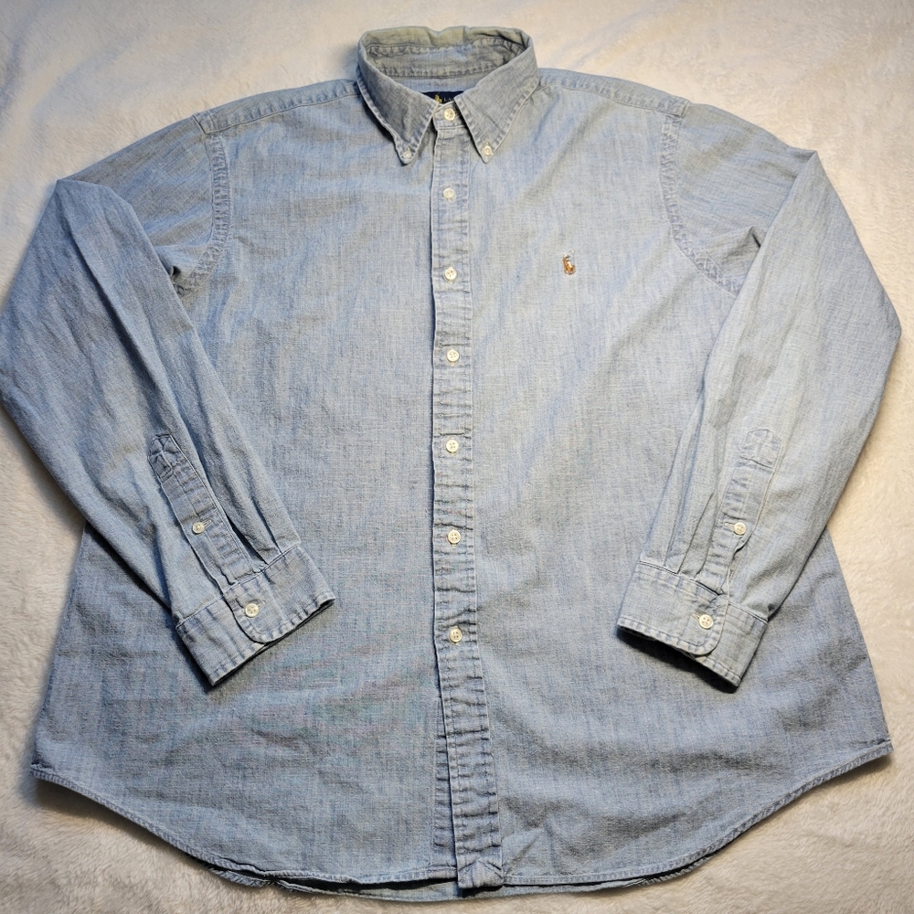 Ralph Lauren Denim Shirt Mens Size XL Classic Fit Blue Color Pony Logo Western